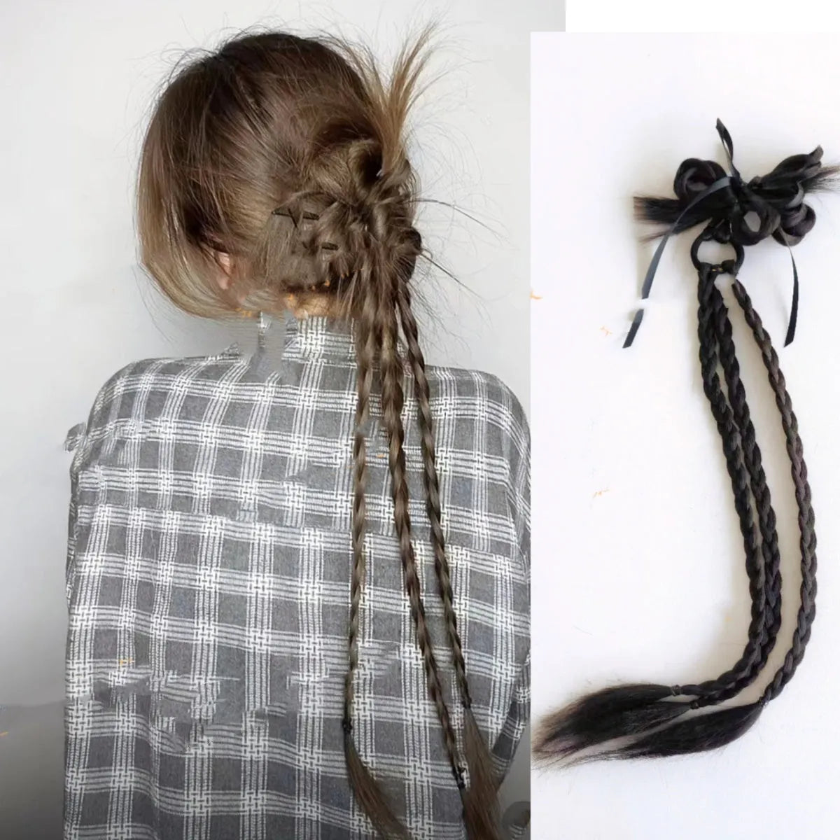 Wig with scratch clip boxing braid in protein silk natural black colour 60 cm length