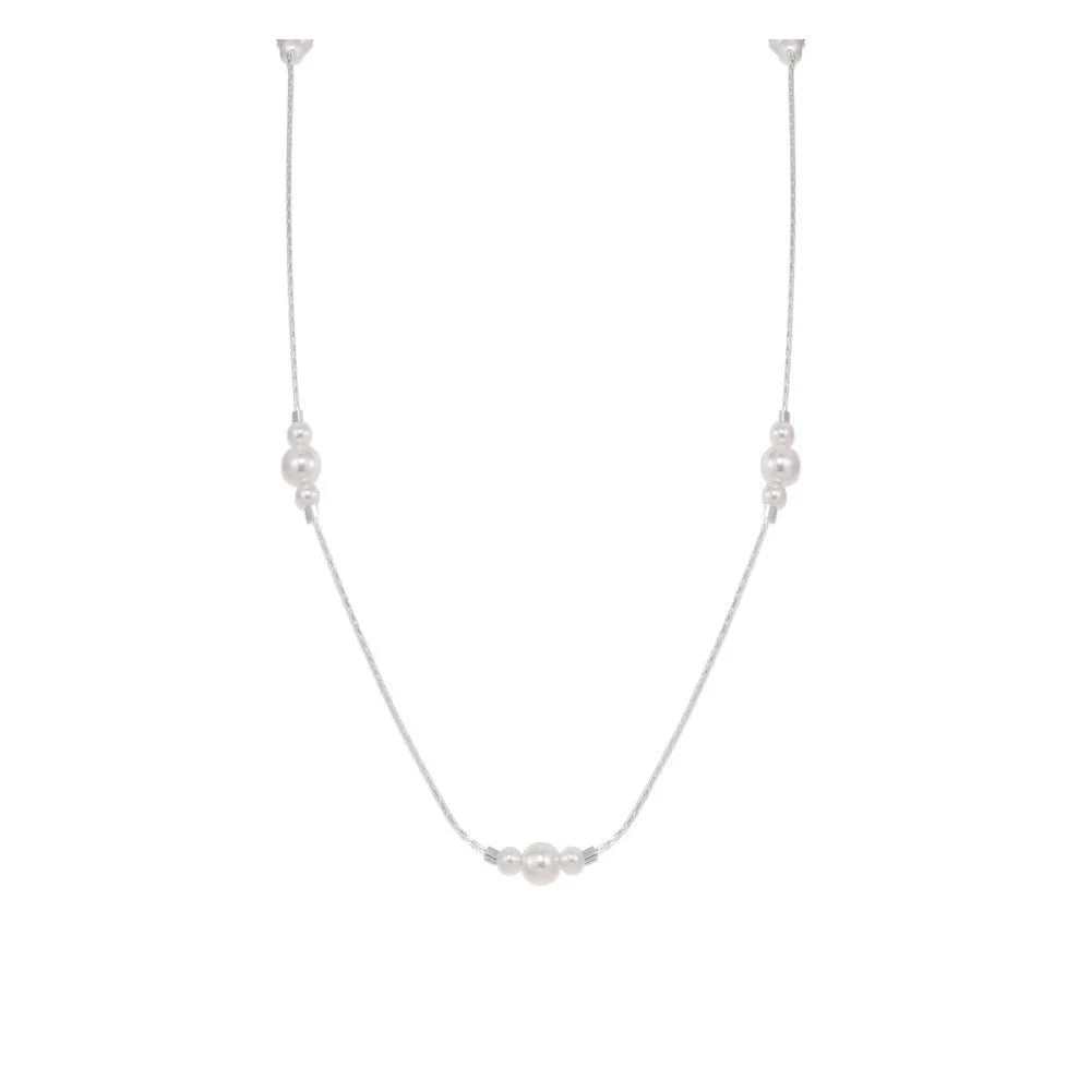 Women's 925 sterling silver pearl necklace in silver colour with round pendant, light luxury style