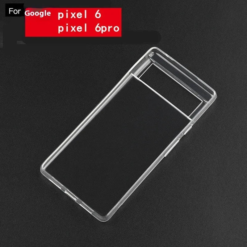 Transparent TPU phone case for Google Pixel 6 with anti-fingerprint coating, laid flat showing cutouts