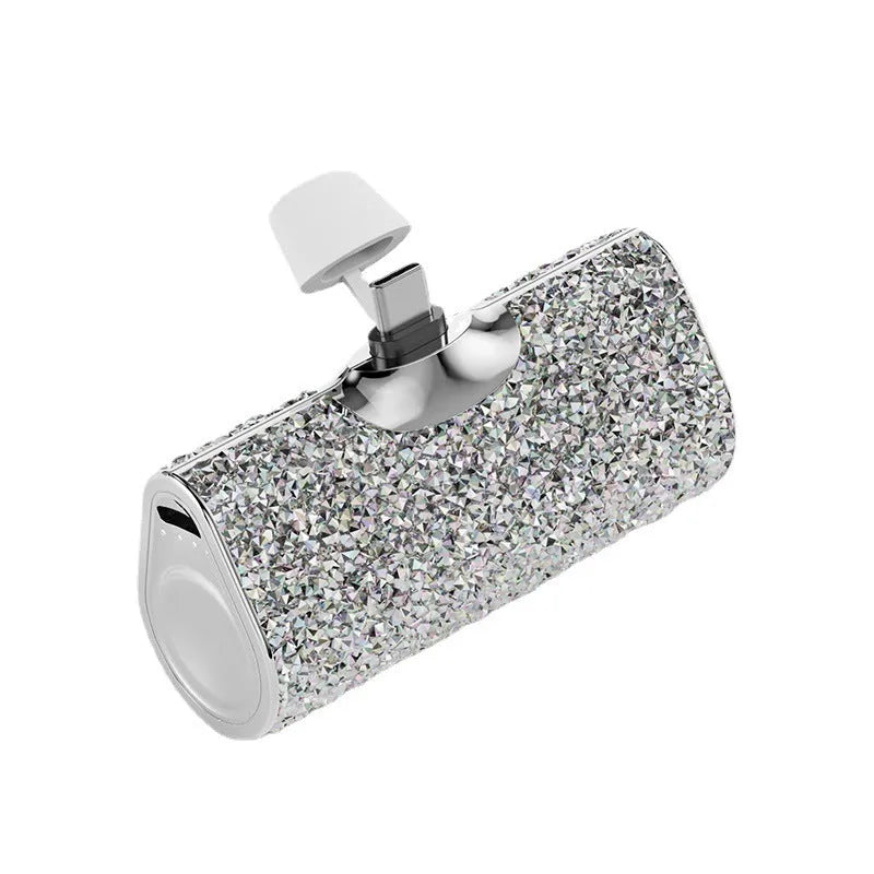Diamond-embedded capsule emergency power bank 79x49x29mm with plastic shell and diamond decoration