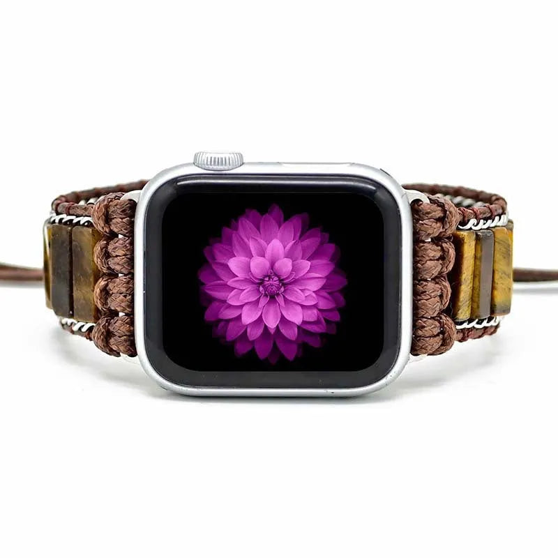 Men's rectangular tiger eye stone chain watch strap bracelet with adjustable textile band