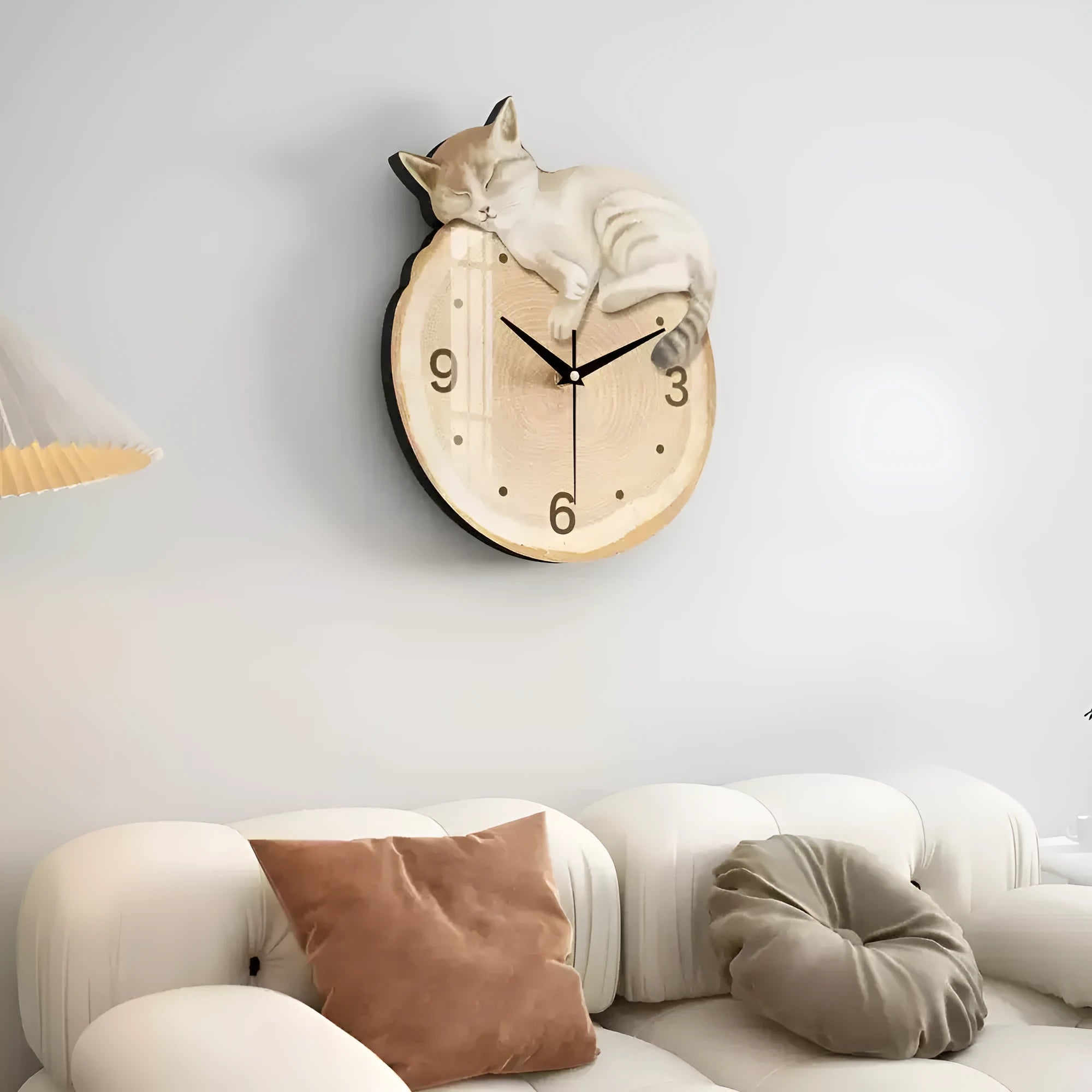 Cream style noiseless wall clock with poplar frame, cat design, 48x38.4cm oversized size