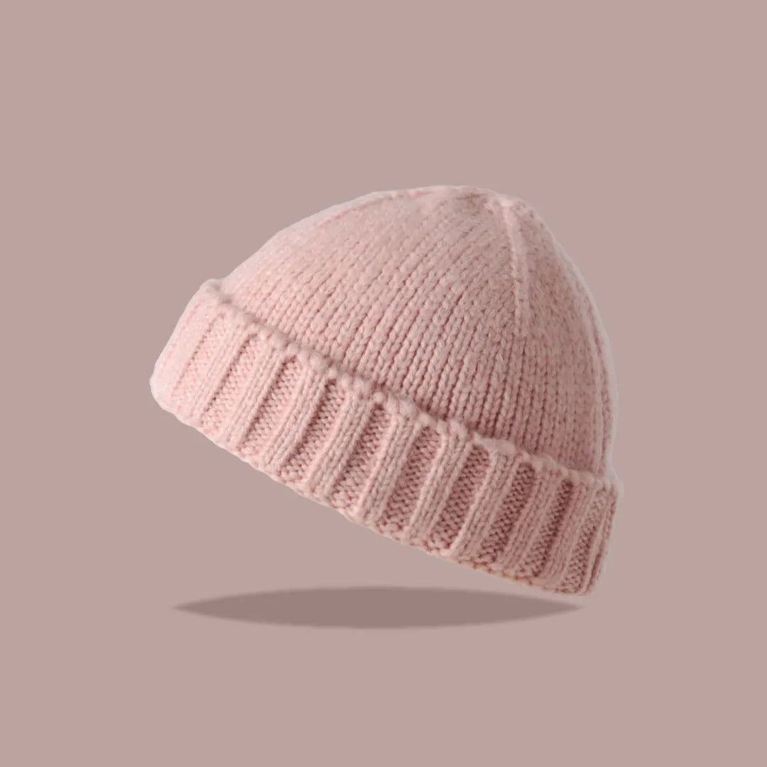 Acrylic knitted beanie hat women dome crown elastic cap circumference 56-59cm twelve colours including black beige and navy blue