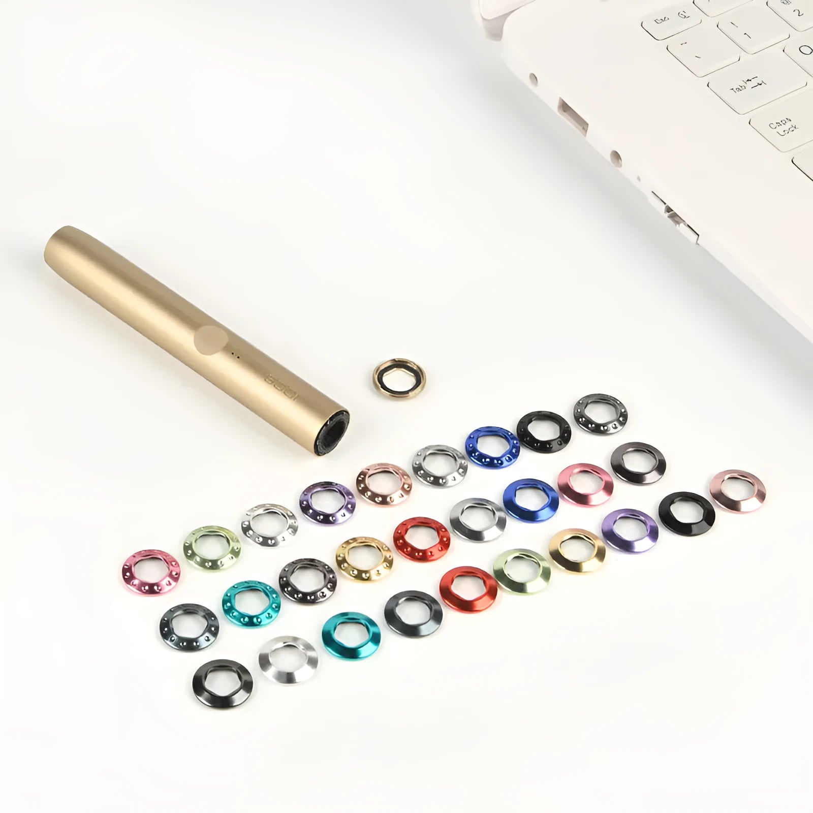 IQO LUMA cigarette holder cap with dismantlement tool for ILUMA Prime, metal construction, colourful circle design