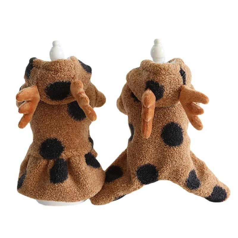 Polka dot pet clothing set showing skirt and four-leg options for cats and dogs