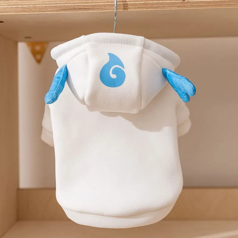 Pet hoodie costume for cats and dogs, Nezha style red or Obing style white, with themed decorations, warm soft fabric