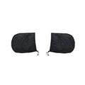 Black car windshield front snow shield cover with six elastic bands and hooks, on a car