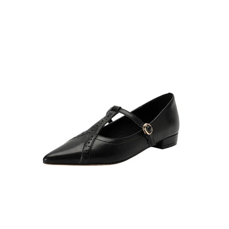 Brown women's pointed toe flat shoes with a low-cut design and soft sole.