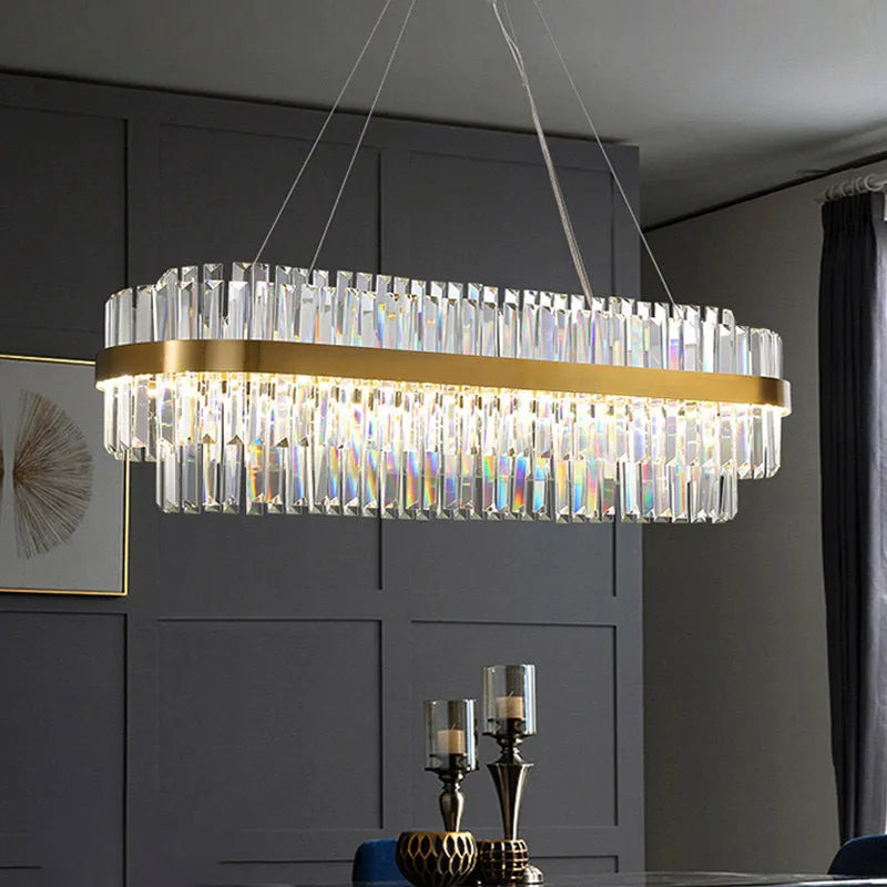 Stainless steel crystal chandelier with adjustable height for atmospheric restaurant and bedroom lighting