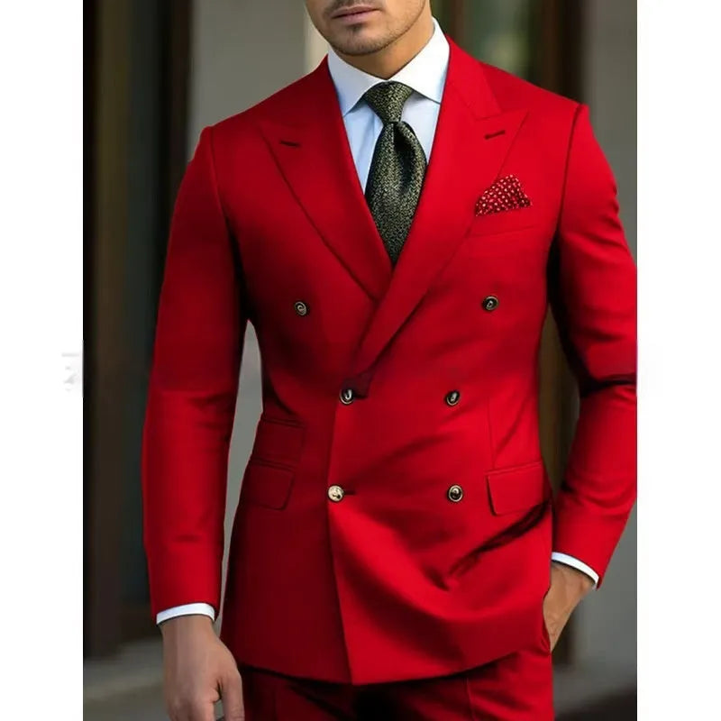 Men's light business style two-piece suit in a cotton blend fabric, shown in navy blue