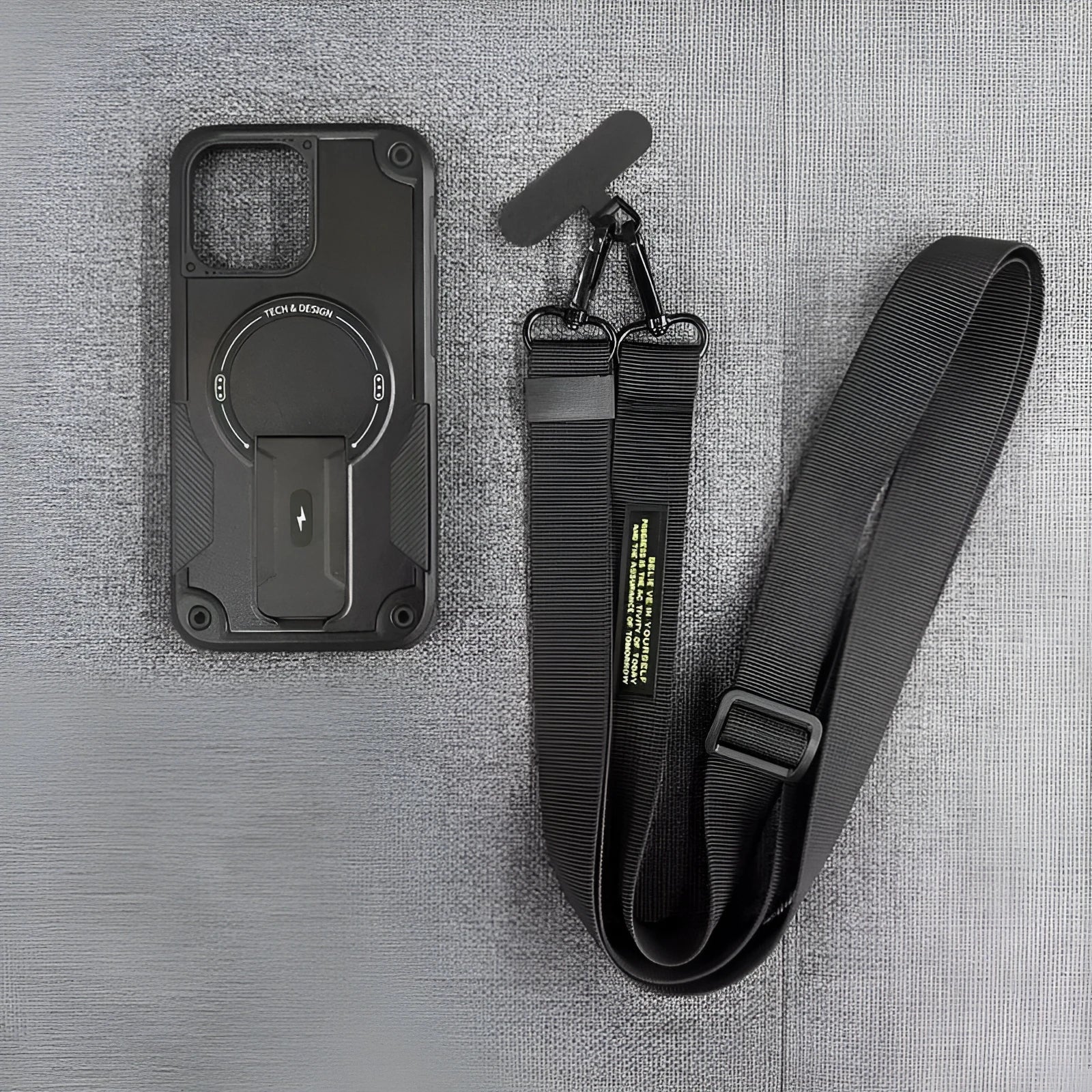 Magnetic invisible bracket phone case in Titan Gray for iPhone 15 Pro Max with frosted finish