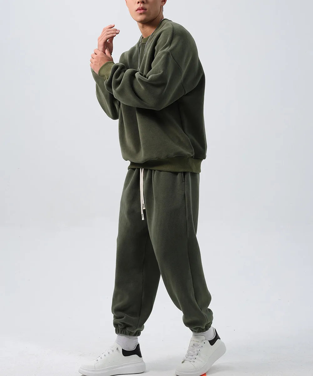 Men's polar fleece sports suit with long sleeve coat and padded trousers in double-sided shake fabric
