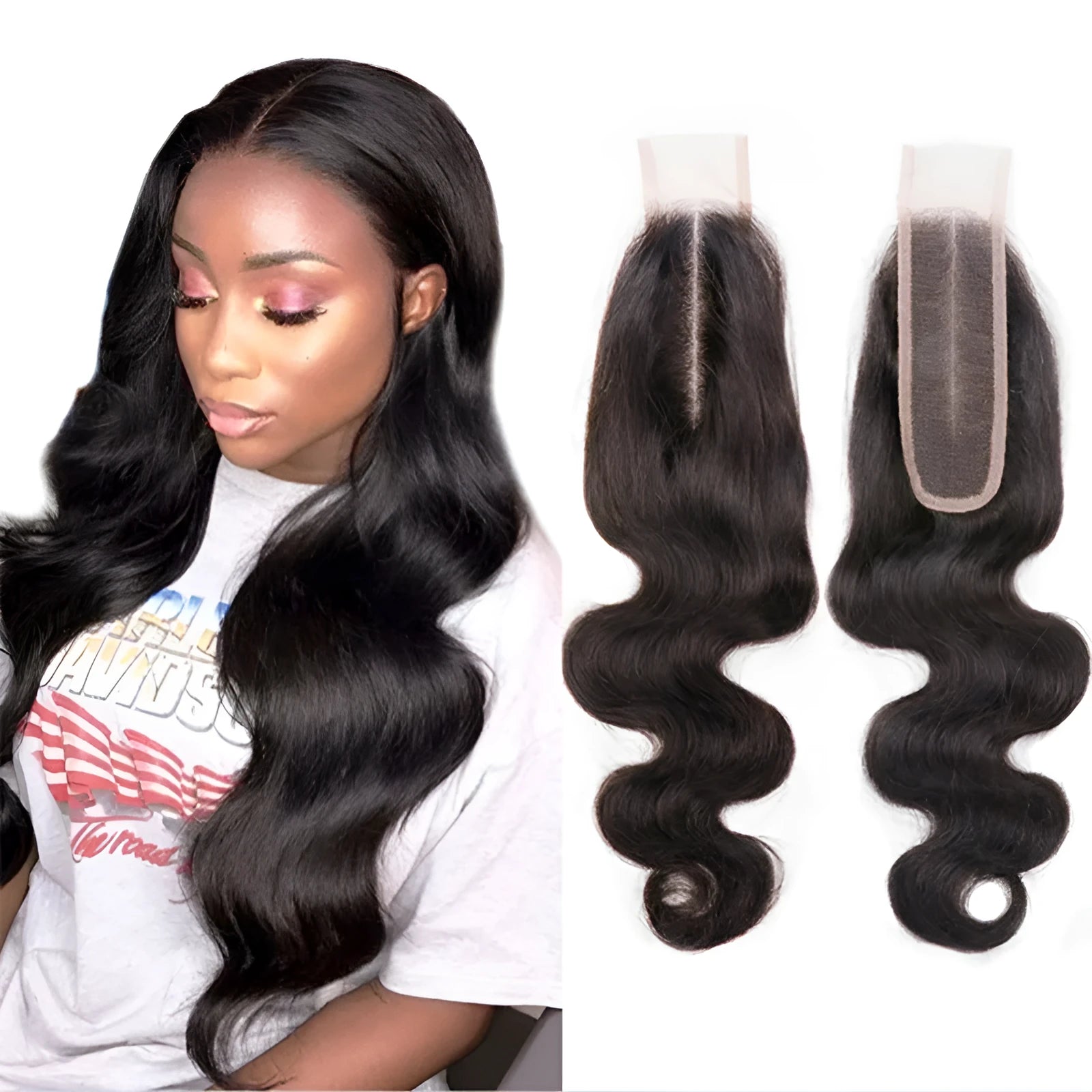 Natural colour straight human hair women's wig shown on a stand, available in lengths from 8 to 20 inches.