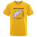 White cotton T-shirt with black Hippotenuse Opposite Adjacent maths print graphic, loose fit short sleeve design