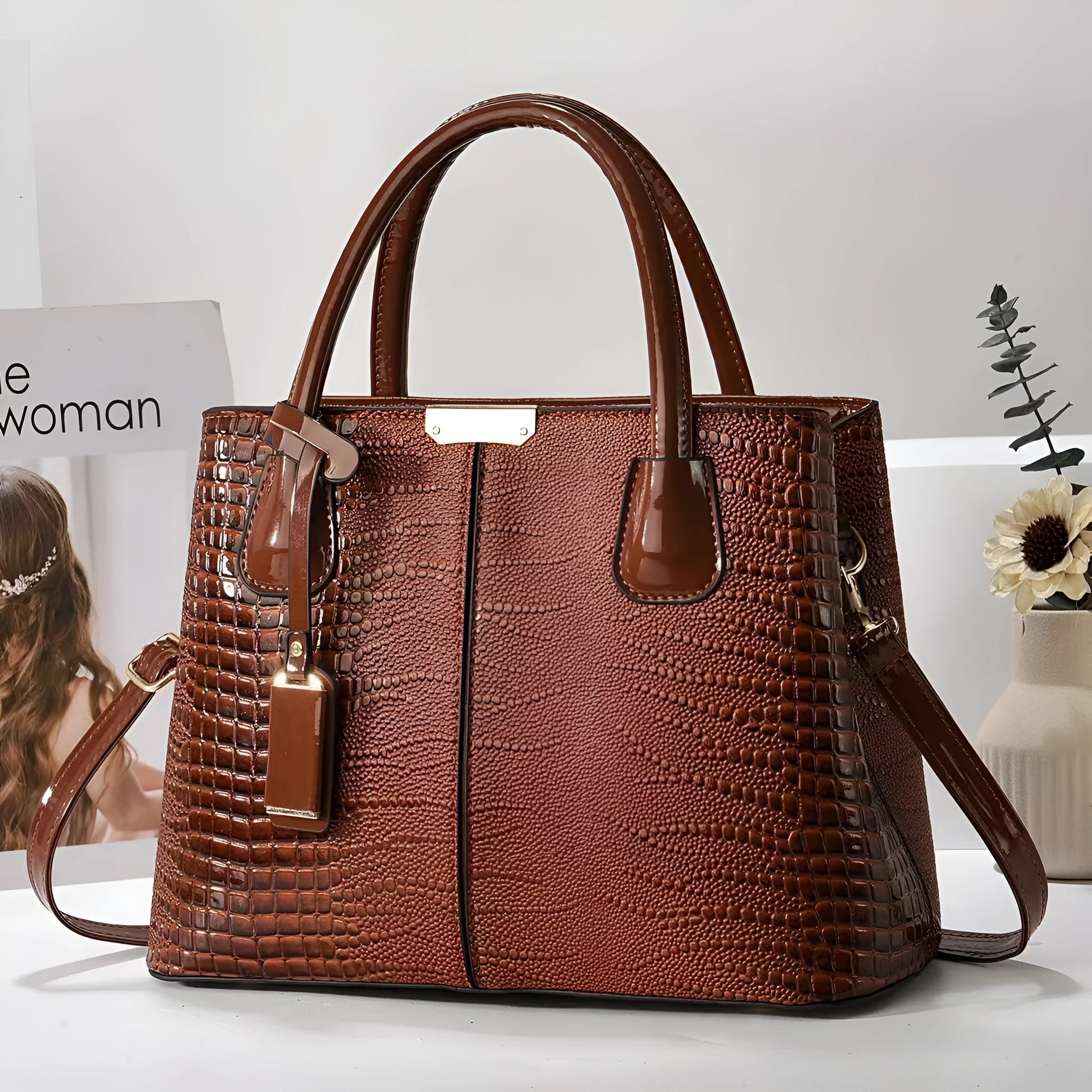 Women's large-capacity soft PU leather handbag, lightweight 540g, horizontal square tote, six colours