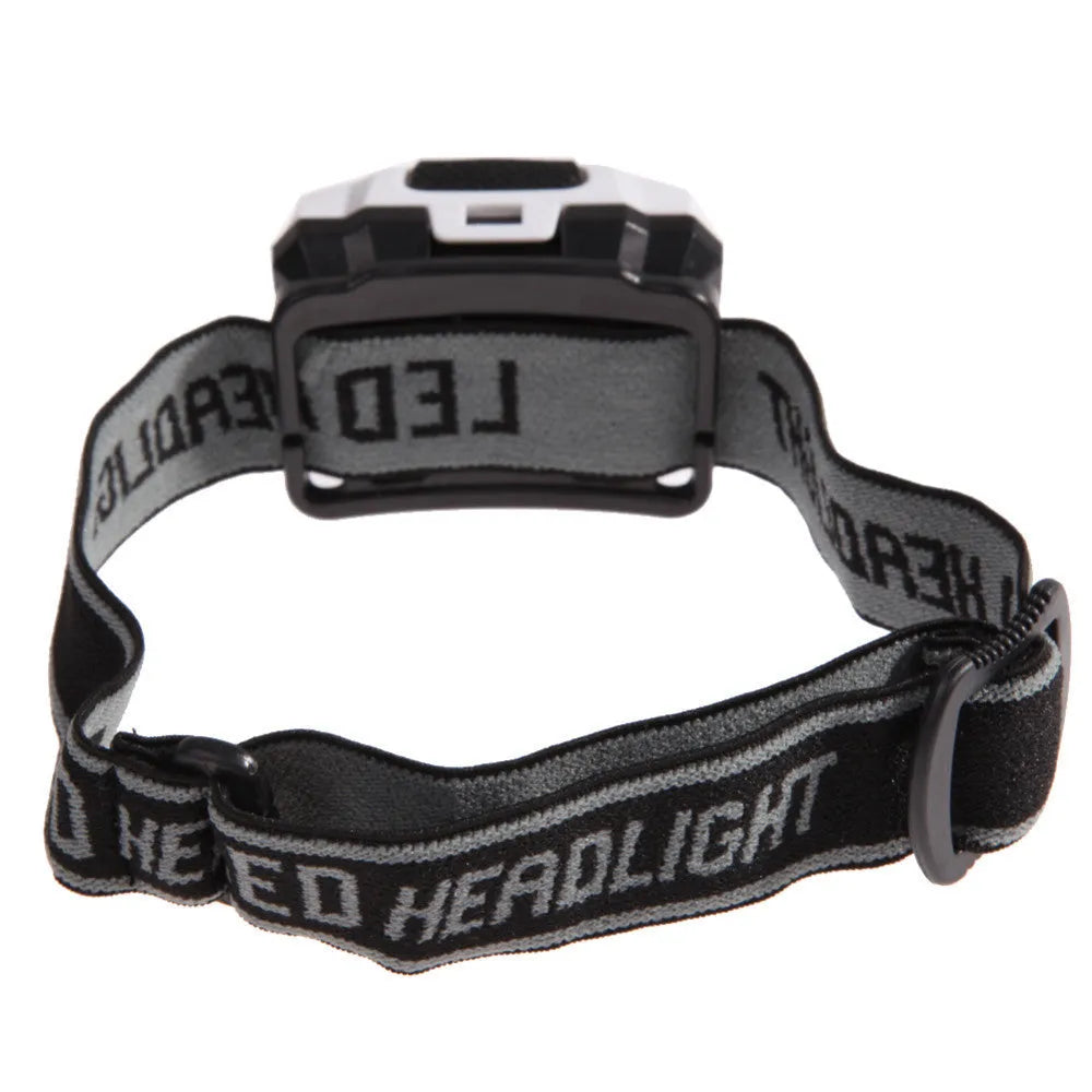 3W waterproof headlamp with white and red LEDs, 70-metre beam, four lighting modes, black finish