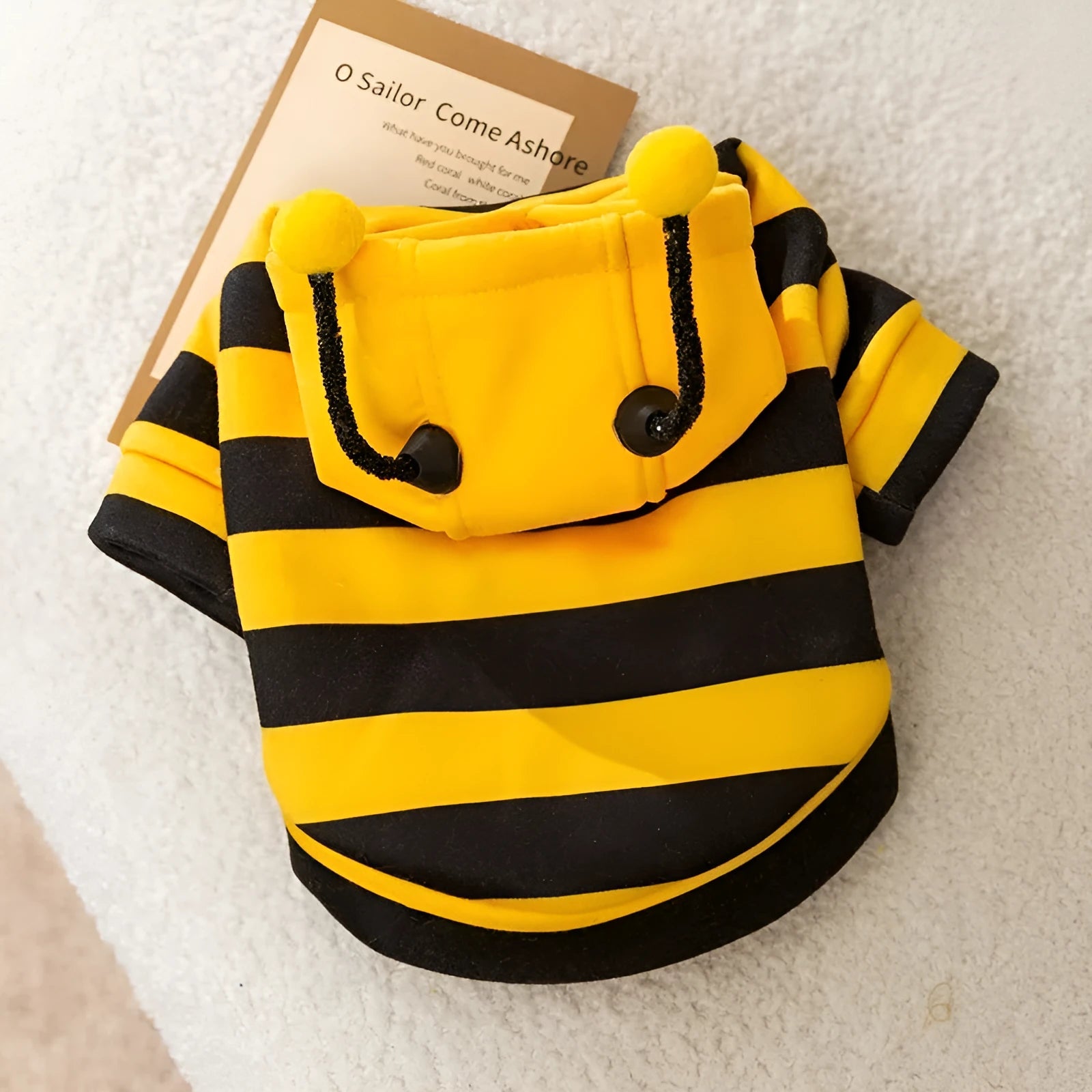 Yellow and black bee antenna hoodie for dogs and cats with flexible hat antennae and soft flannel lining