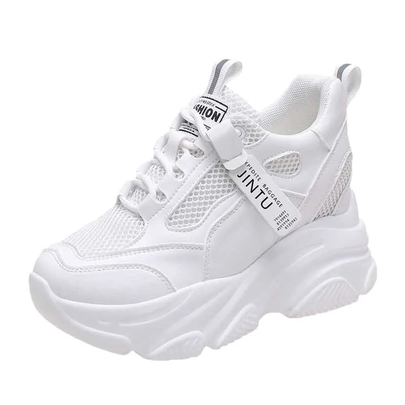 Women's black mesh platform casual shoes with hollow out design and toe holder style