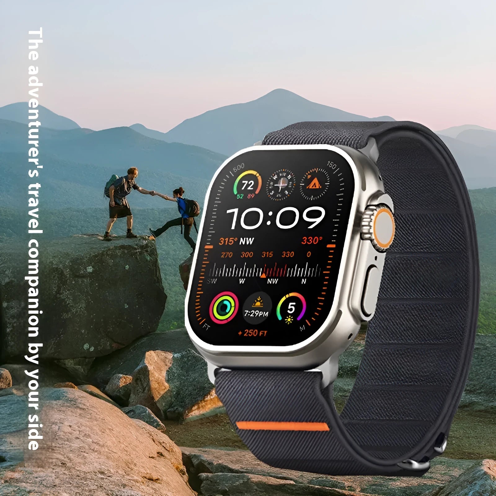 Elastic nylon Apple Watch replacement band with stainless steel buckle in Army Green colour