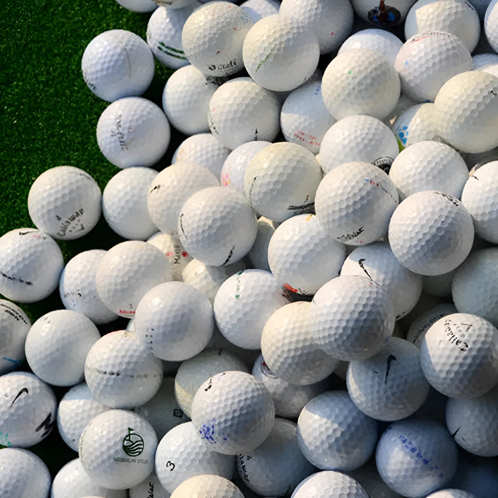 White Golf Next Practice Game Ball with 352 beehive holes and synthetic rubber core, second-hand condition