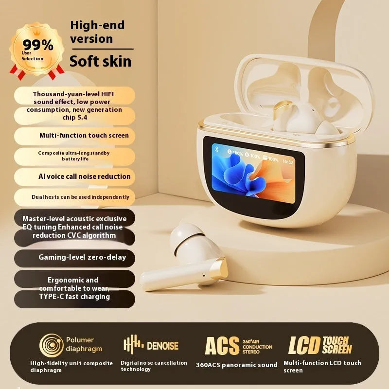 Wireless Bluetooth noise reduction headset in black with digital display and breathing light