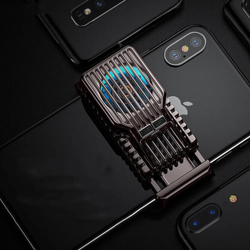 Black mobile phone radiator clip cooler with aluminum alloy and ceramic construction on phone