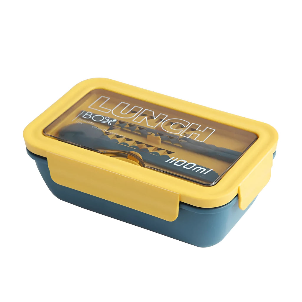Green four-layer partitioned plastic bento lunch box with separate compartments
