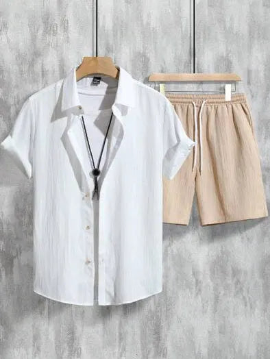Men's 3D printed Hawaiian shirt and shorts outfit in four-sided elastic polyester fabric