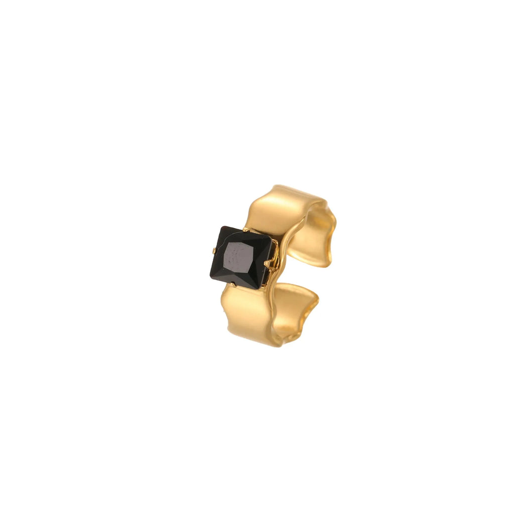 Adjustable open-mouth women's ring with geometric design and inlaid zircon detail
