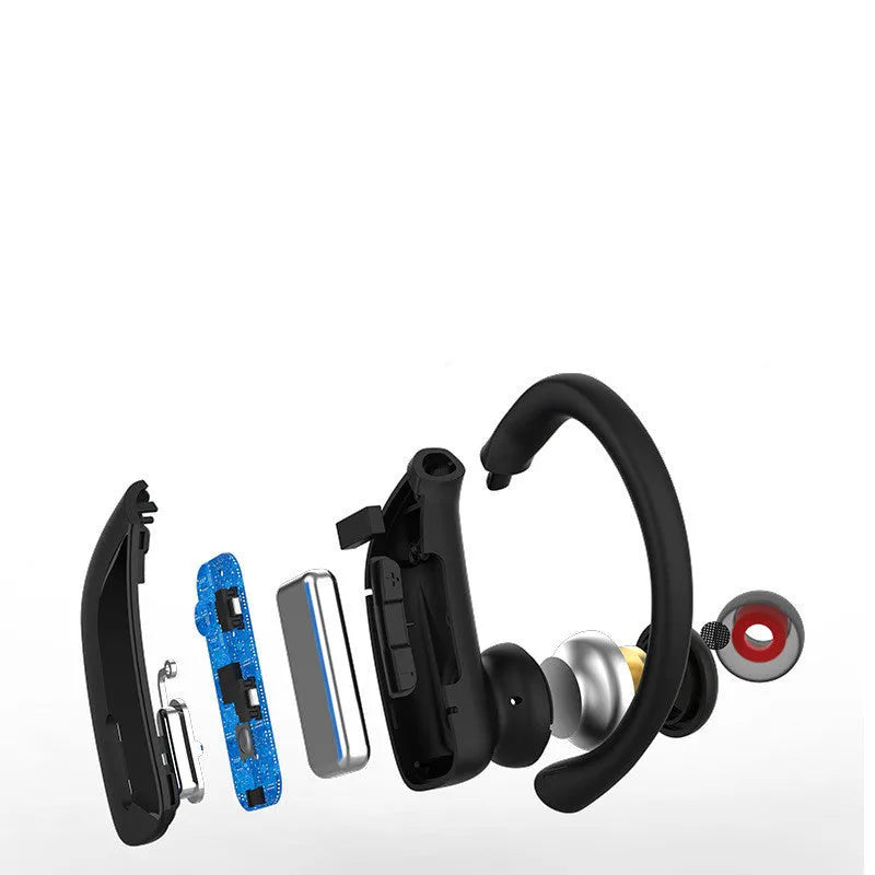 LED Digital Display Hanging Ear Bluetooth 5.0 Wireless Headset in black with battery indicator