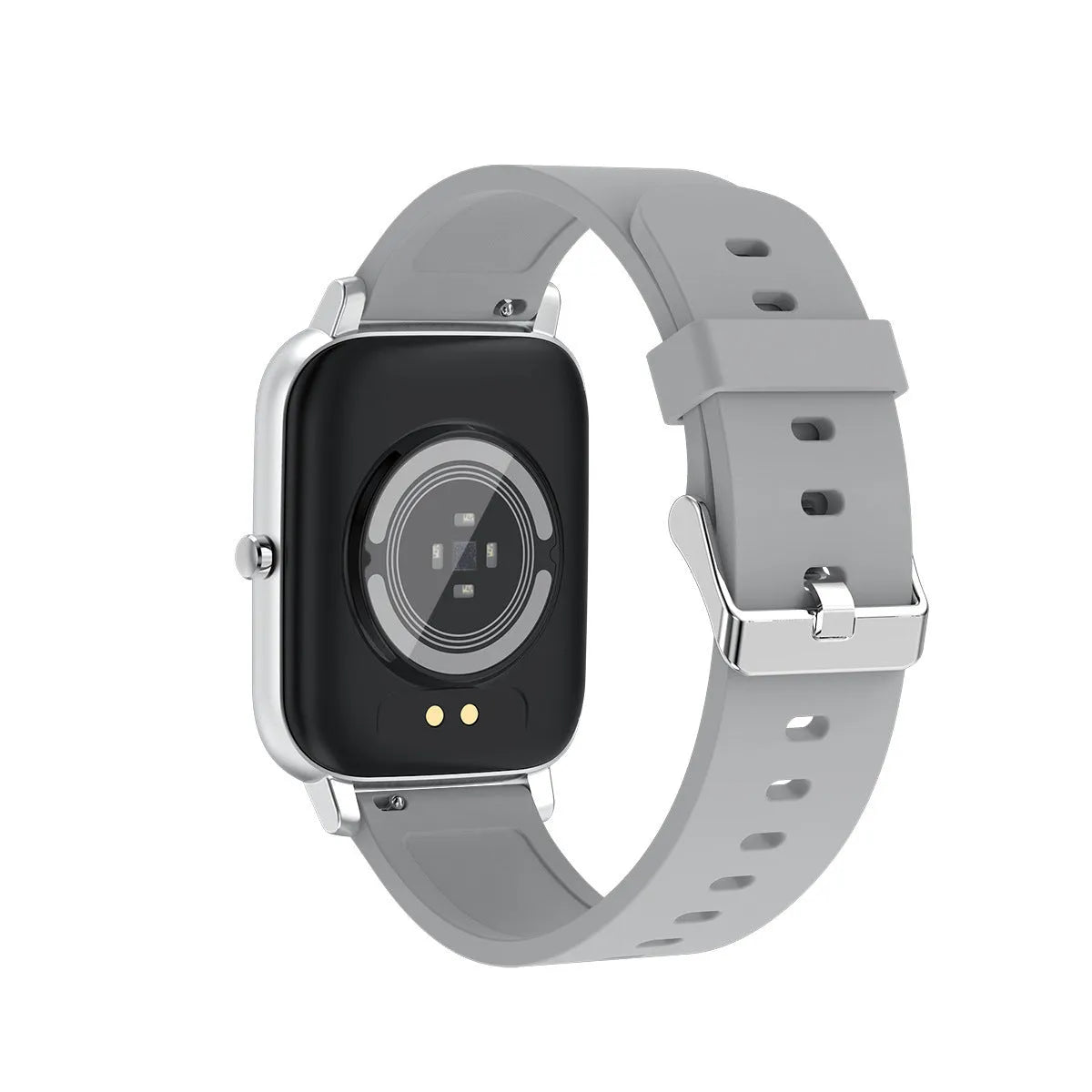 H80 black smartwatch with ECG monitoring on a wrist, showing heart rate data on its 1.69-inch screen.
