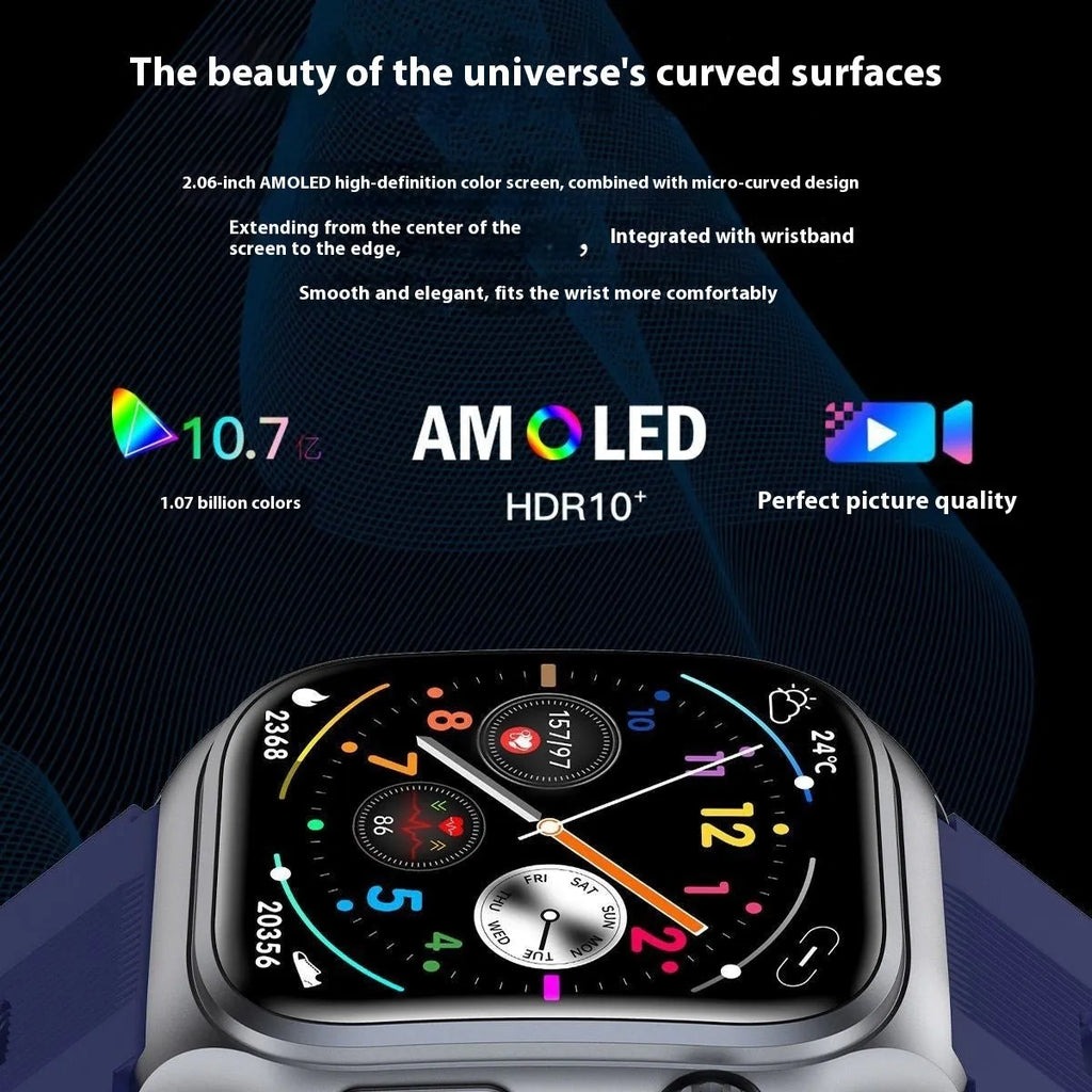 S15 Smart Watch with AMOLED display showing blood pressure and uric acid monitoring on a wrist with black leather strap