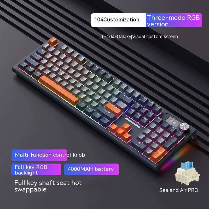 Wireless mechanical keyboard with RGB backlighting showing Sea and Air Shaft Pro colourway on desk