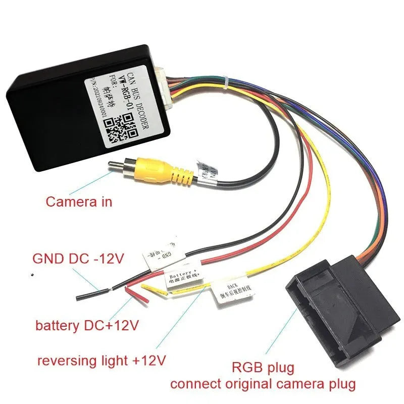 Black MIB host reverse camera conversion box with pure copper construction for Volkswagen and Skoda vehicles