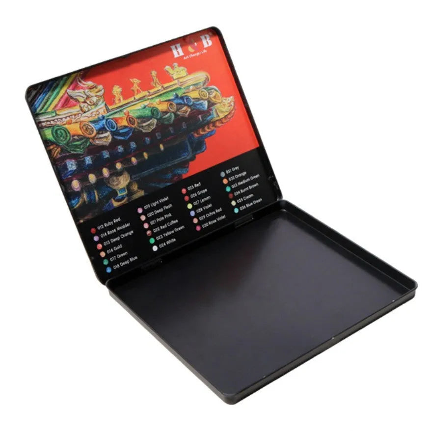 Water-soluble coloured pencil set with 24 colours, brush and iron storage box for artistic drawing and painting