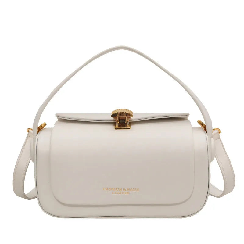 Personalised women's PU leather shoulder messenger bag with letter embroidery and decorative stitching