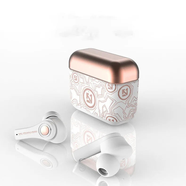 Black and white TWS wireless in-ear headphones with a matching Type-C charging case.