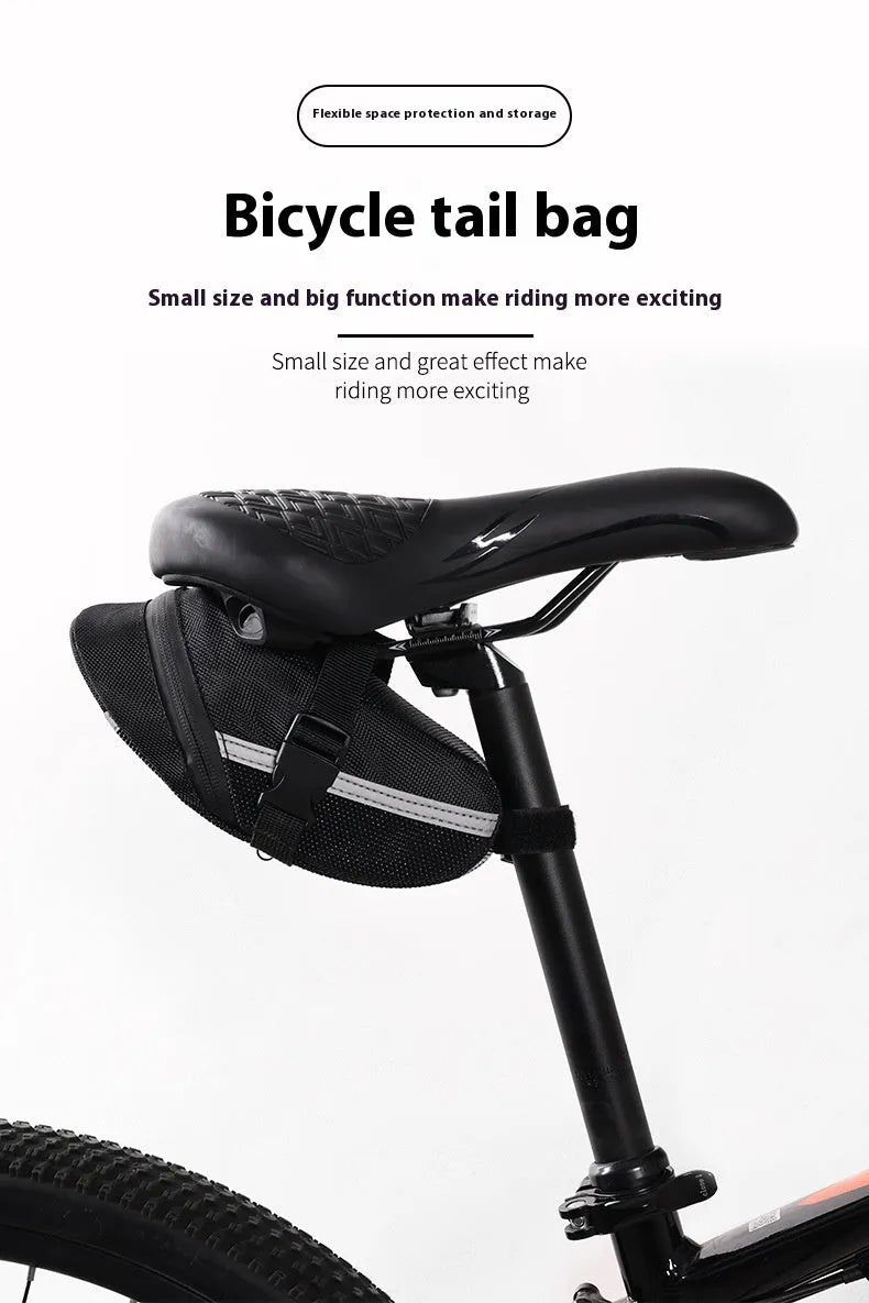 Black cycling tail bag with quick-release mounting for bicycle saddle