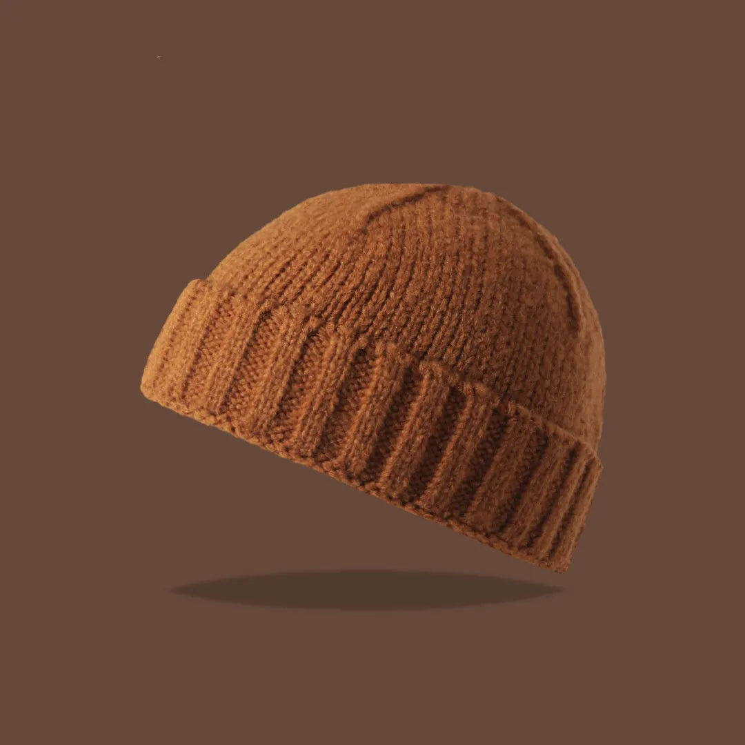Acrylic knitted beanie hat women dome crown elastic cap circumference 56-59cm twelve colours including black beige and navy blue