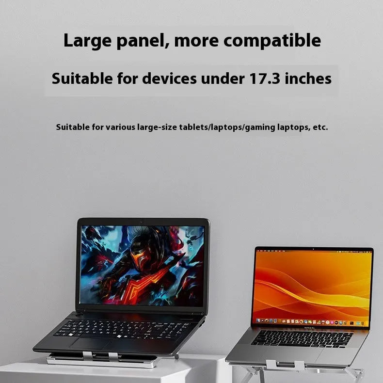 Aluminium alloy notebook cooling rack with folding riser mechanism in silver finish