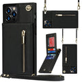 A black mobile phone case made of TPU with a leather section, shown fitted on a smartphone.