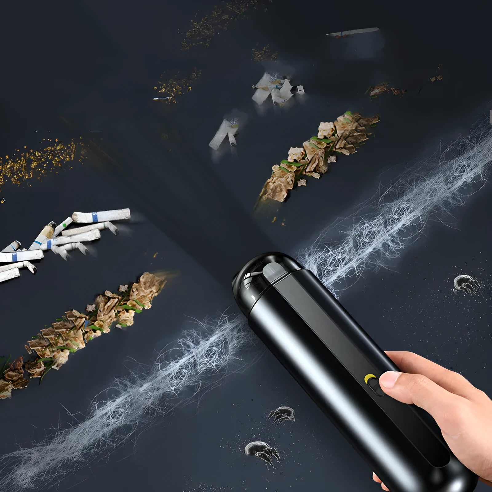 BASEUS wireless handheld car vacuum cleaner in black, white, or green with blowing hose.