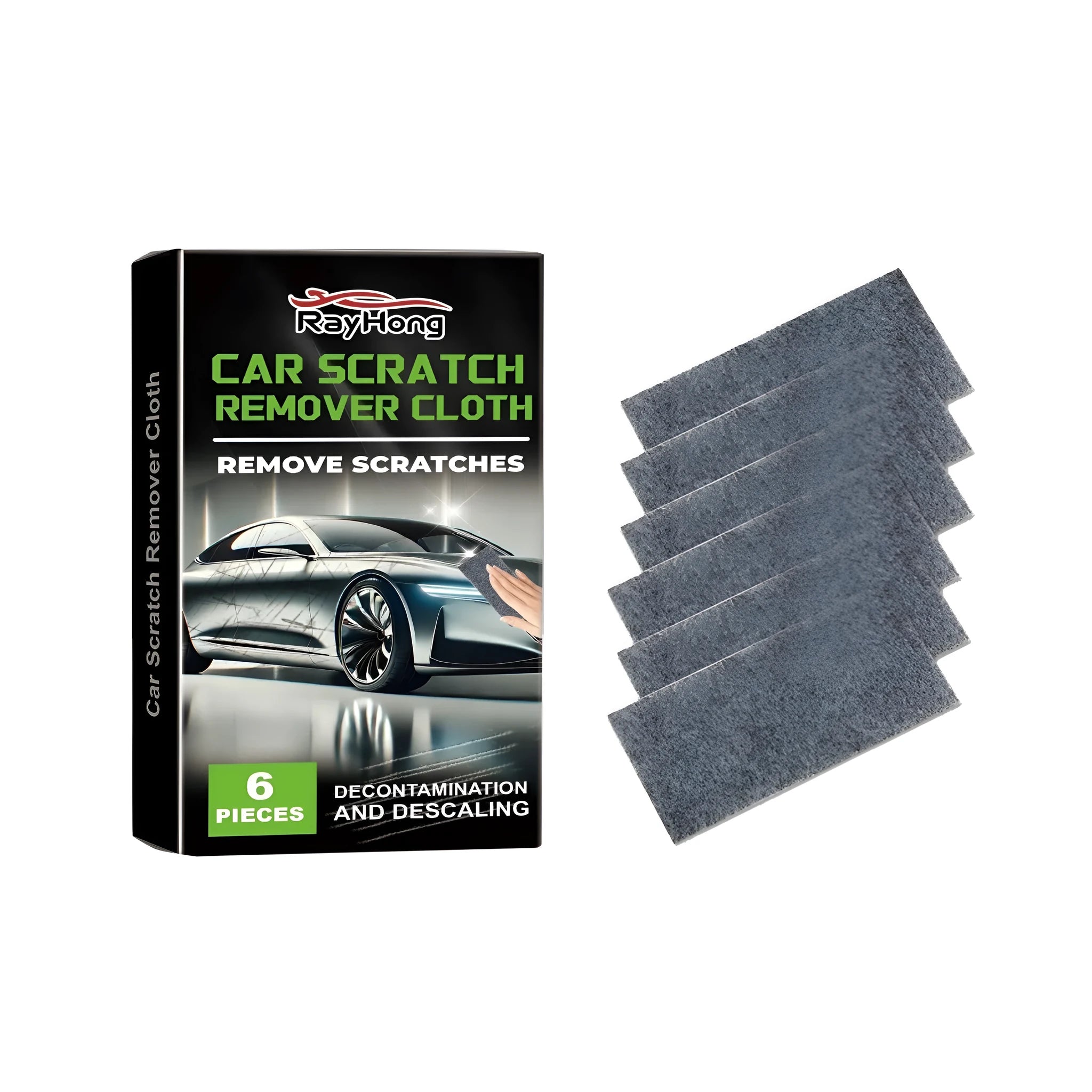 Six chemical fibre car scratch remover cloths 20x10cm laid flat for paint scratch removal