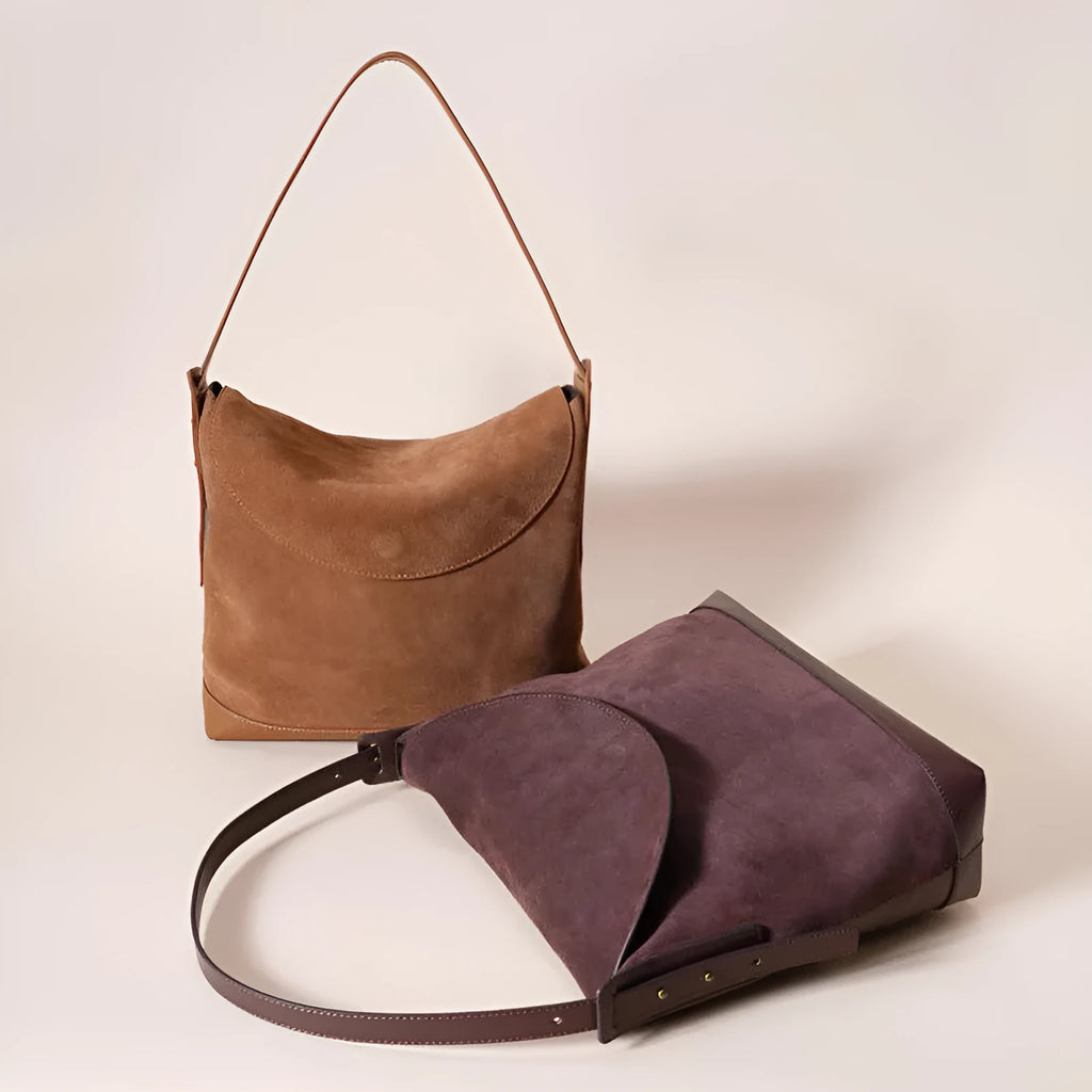 Brown genuine leather women's retro square shoulder bag with clamshell opening