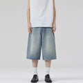 Men's straight-leg cropped denim shorts in light blue colour option