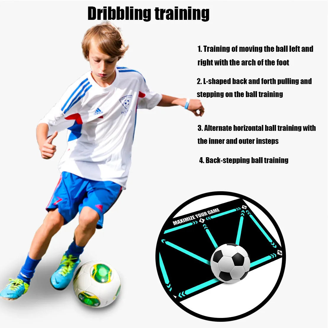 Black non-slip football training mat measuring 60cm by 90cm on a flat surface.