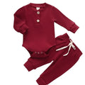 Cotton baby romper in solid blue, green, grey, red, or coffee, sizes 0-3M to 18-24M