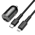 Grey Baseus 30W PPS fast car charger with single USB port and attached cable.