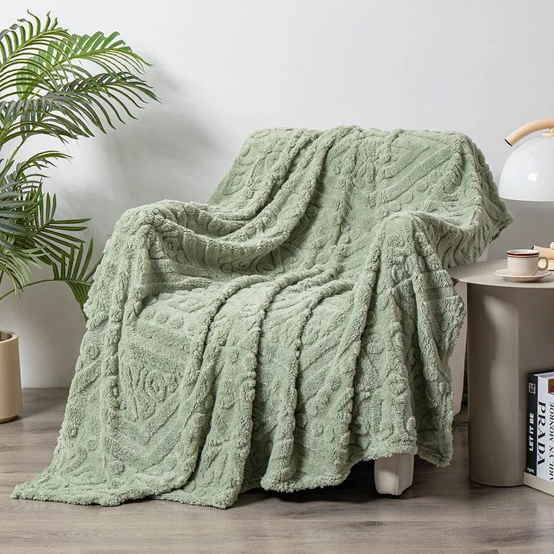 Velvet jacquard sofa blanket in soft polyester fabric with plant flower pattern