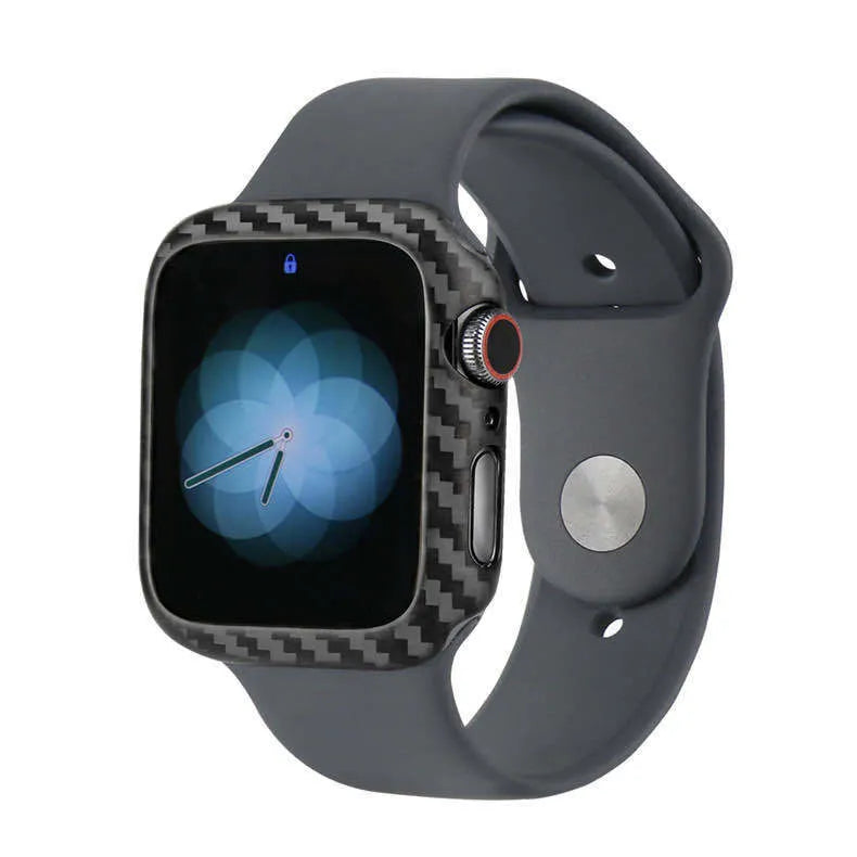 Half wrap leather and carbon fibre protective case for a 44mm Apple Watch 4.
